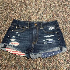 American Eagle flag jean shorts
